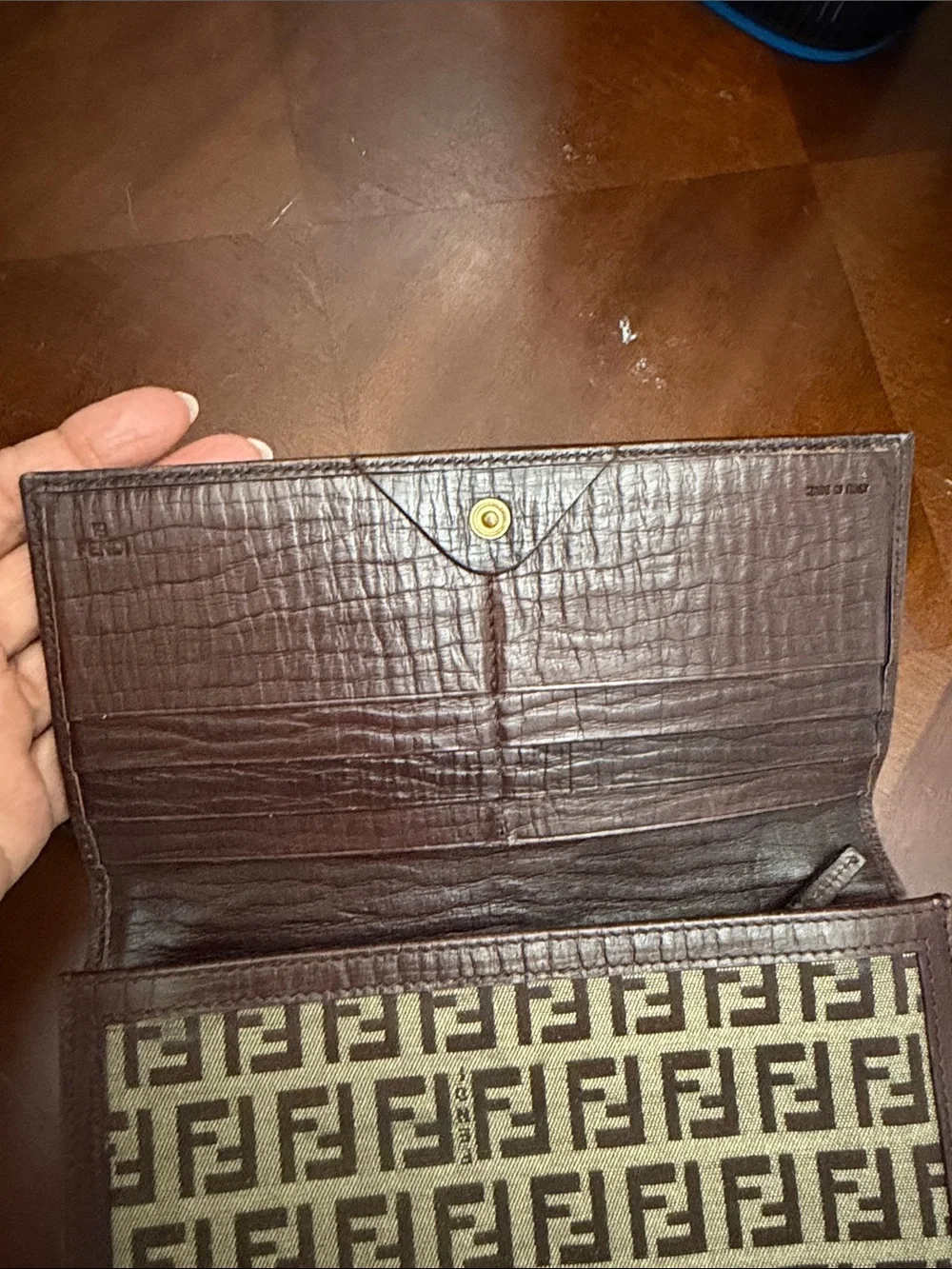 Fendi Brown and Tan Zucca Canvas Long Wallet